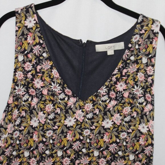 LOFT Floral V-Neck Flounce Flare Dress Forever Navy - Picture 16 of 16